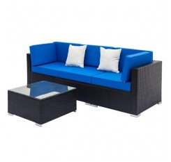 Fully Equipped Weaving Rattan Sofa Set with 2pcs Corner Sofas & 1pcs Single Sofas & 1 pcs Coffee Table Black