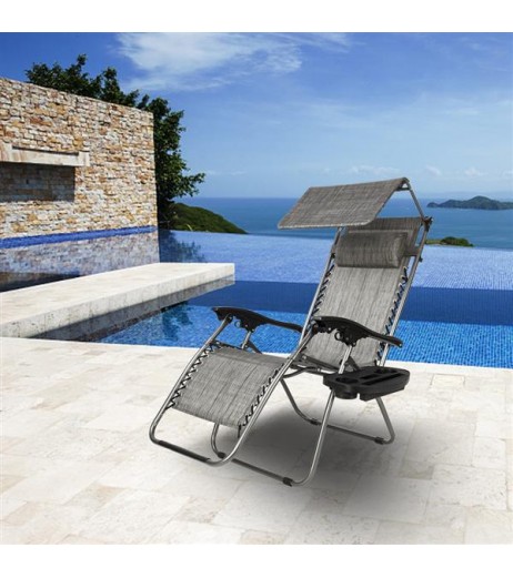 Zero Gravity Lounge Chair with Awning Leisure Chair Gray