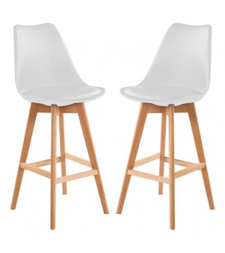 Bar Stools Set of 2 PU Leather Bar Stools with Backs Kitchen Counter Bar Chairs Wood Leg for Kitchen Stool Pub Chairs, Counter, Ergonomics Design（White）