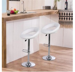Bar Stools Set of 2,Faux Leatherr Bar Stools White Dinning Chairs,Bar Chairs With 360 Degree Swivel Adjustable Height.(White)