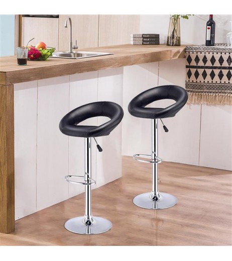 Bar Stools Set of 2 Faux Leatherr Bar Stools White Dinning Chairs,Bar Chairs With 360 Degree Swivel Adjustable Height(Black)