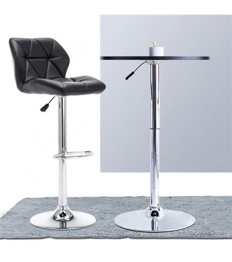 Cuban Bar stools with Backrest and padded gas lift swivel in polyurethane / Footrest and base in chromed steel Bar Chairs for Breakfast(Black)