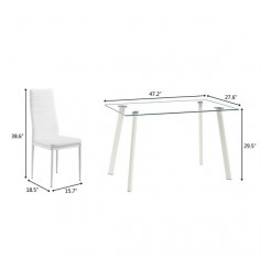 Hot 5 Piece Dining Table Set 4 Chairs Glass Metal Kitchen Room Furniture White