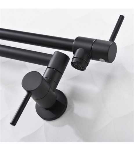 Brass Folding Faucet 1/2”NPT Wall Mount Kitchen Faucet Two Handles Cold Water Tap Black