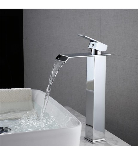 Single Hole Single Handle Hot And Cold Single Control Bathroom Basin Waterfall Faucet-Chrome Elbow (High)