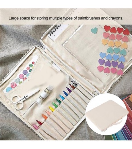 Beige Multifunction Large Capacity Children Paintbrush Crayons Storage Stationery Bag
