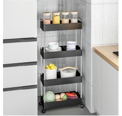 Storage Cart 4-Tier Slim Mobile Shelving Unit Rolling Bathroom Carts with Handle for Kitchen Bathroom Laundry Room Narrow Places, Black