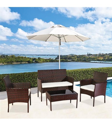 OSHION Outdoor Living Room Balcony Rattan Furniture Four-Piece-Brown