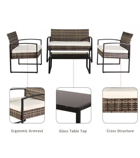 Oshion Outdoor Leisure Rattan Furniture Wicker Chair 4-piece Metal Armrest-Grey