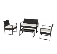 Oshion Outdoor Leisure Rattan Furniture Wicker Chair 4-piece Metal Armrest-Black