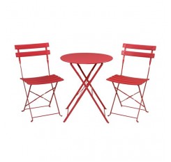 [US-W]Iron Folding Three-Piece Set 2 Chairs 1 Table Red