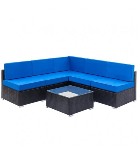 Fully Equipped Weaving Rattan Sofa Set with 1pcs Corner Sofas & 4pcs Single Sofas & 1 pcs Coffee Table Black