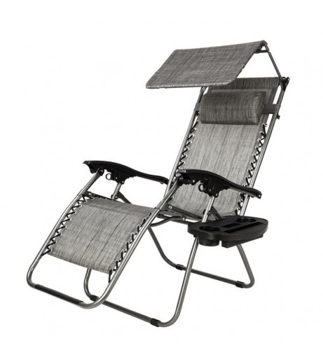 Zero Gravity Lounge Chair with Awning Leisure Chair Gray