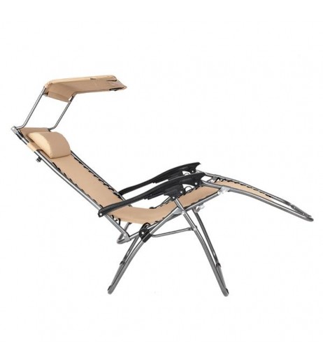 Zero Gravity Lounge Chair with Awning Leisure Chair Khaki