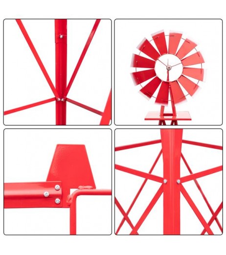 8FT Weather Resistant Yard Garden Windmill Red