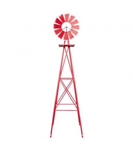 8FT Weather Resistant Yard Garden Windmill Red