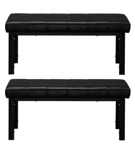2PC 104 x 39 x 46CM Simple Line Decoration Leather Bench with 4-seater Dining Table Black