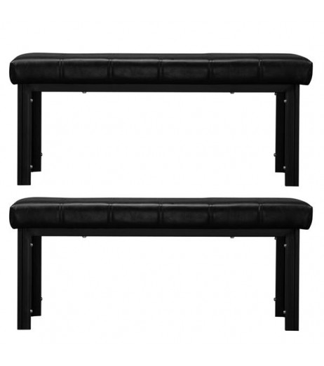 2PC 104 x 39 x 46CM Simple Line Decoration Leather Bench with 4-seater Dining Table Black