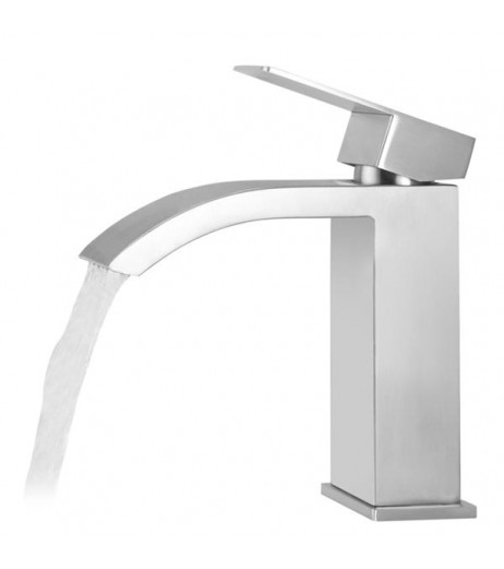 Single Handle Waterfall Bathroom Vanity Brushed Finish Sink Faucet with Extra Large Rectangular Spout