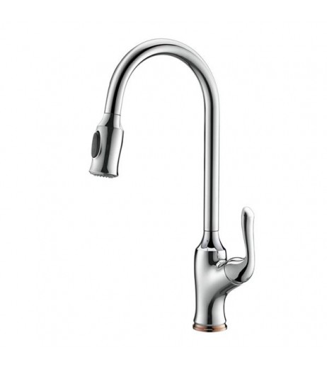 Pull-Down Kitchen Sink Faucet Copper Mixer Tap Pull-out Silver Lead-free Kitchen Faucet KJZY50