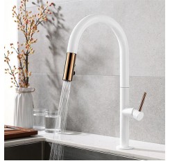 Pull-Down Kitchen Sink Faucet with Spray Head Copper White Mixer Tap Pull-out Kitchen Faucet KJZY80BAI