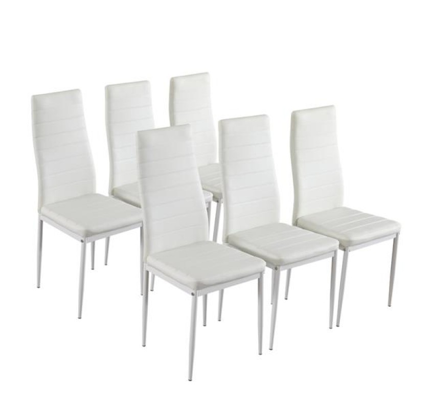 6pcs Elegant Assembled Stripping Texture High Backrest Dining Chairs B White