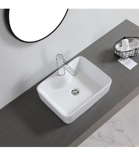 Ceramic Basin Above Counter Basin Oblique Side Rectangular With Tap Mounting Hole White