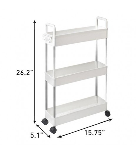 Slim Storage Cart with Handle, 3 Tier Bathroom Organizers Slide Out Storage Shelves Mobile Shelving Unit Organizer Rolling Utility Cart with Casters Wheels for Bathroom Kitchen Laundry Narrow Places