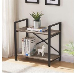 Bookshelf 2 Tier Bookcase, Modern Narrow Book Shelf and Book Case, Industrial Wood Shelving Unit for Living Room