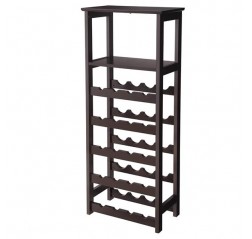 Wooden Wine Rack Free Standing Wine Holder Display Shelves with Glass Holder Rack, 20 Bottles Stackable Capacity for Home Kitchen, Brown Color
