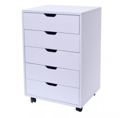 5-Drawer Wood Filing Cabinet, Mobile Storage Cabinet for Closet / Office White Color